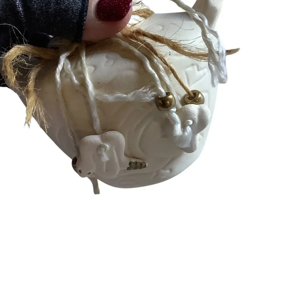 Native American Southwestern White Ceramic Vase Jar Snake‎ Motif Twine 4” x 5”